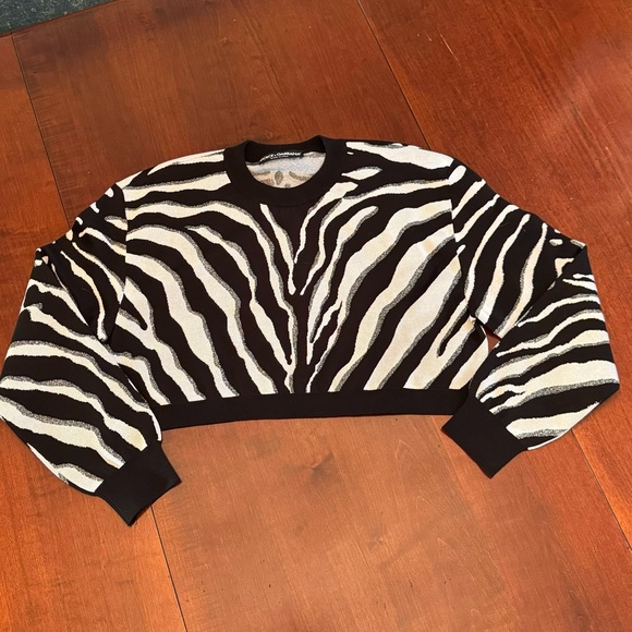 Dolce & Gabbana zebra print metallic threading crew neck long sleeves cropped - Picture 3 of 4